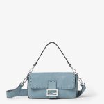 FENDI Baguette® Mercury blue nubuck leather Selleria bag with 612 hand-sewn topstitches